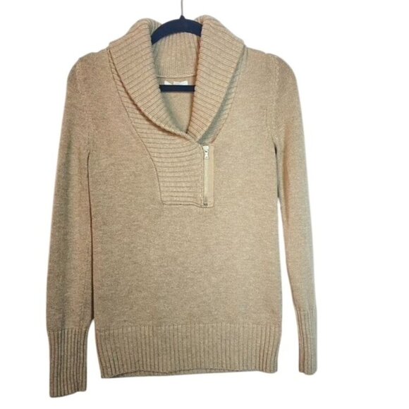 Gap Womens Beige Wool Blend Cowl Neck Sweater Size S With 1/4 Zip Collar - Picture 1 of 8